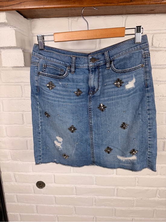 LOFT Dresses & Skirts - LOFT Embellished Denim Mini Skirt Womens 4 Distressed Rhinestone Jean Skirt